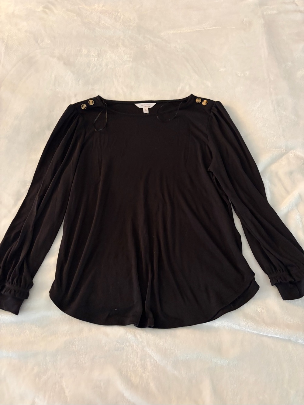 LC Lauren Conrad Black Long Sleeve Blouse with Shoulder Buttons
